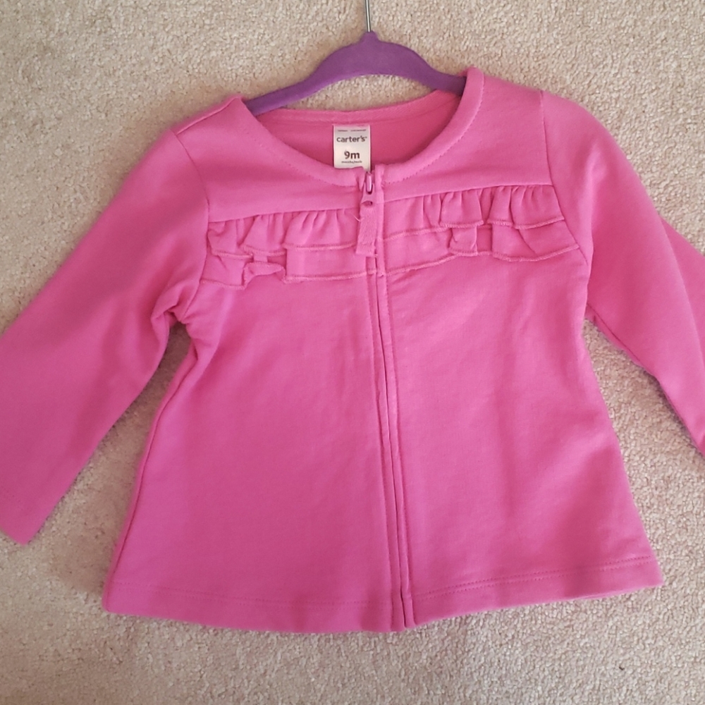 Pink zip sweater with ruffled top